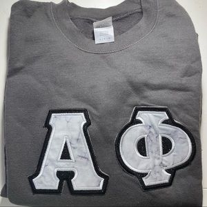 Alpha Phi marble letters black sparkle background gray crew neck sweatshirt